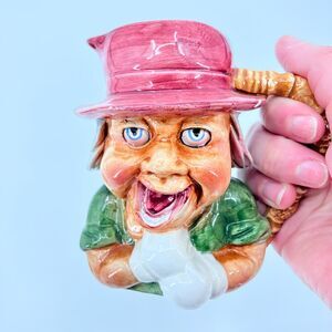 VTG Magrou Quirky Lady Handmade Hand-painted Ceramic Mug, 4" Made in Portugal